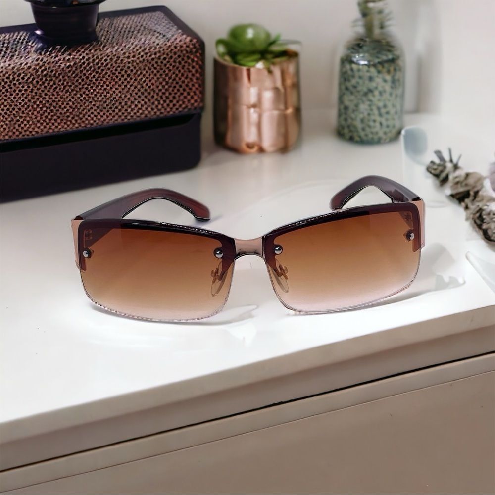 Stylish Shades! Rectangular Frames Variated Amber Lens Unisex